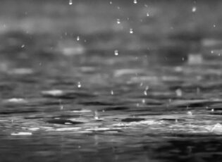 Regentropfen fallen auf Wasserfläche